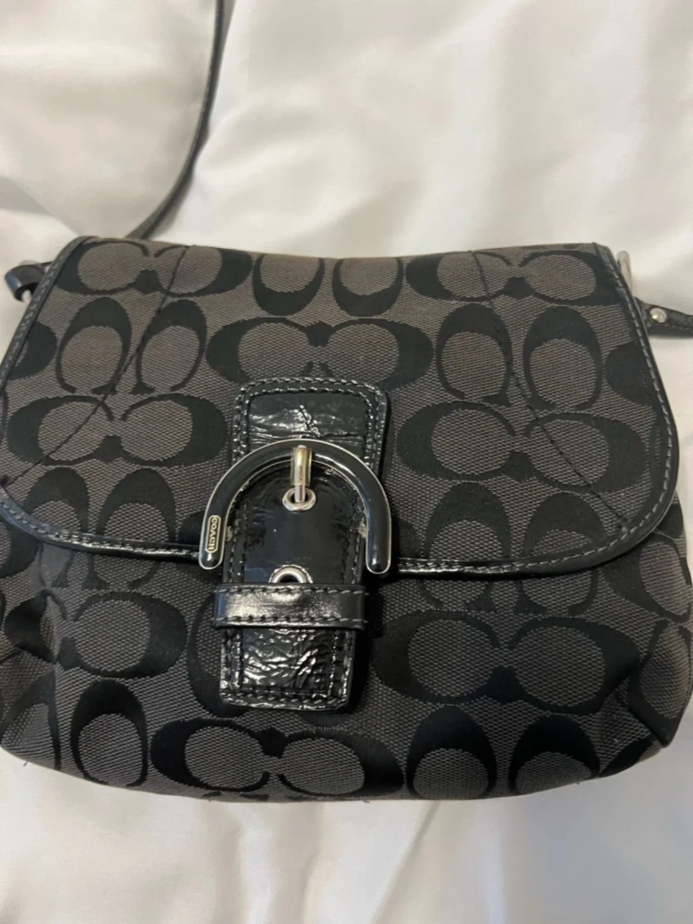 : Vintage Coach Soho Black Signature Canvas Crossbody Bag Y2K Buckle